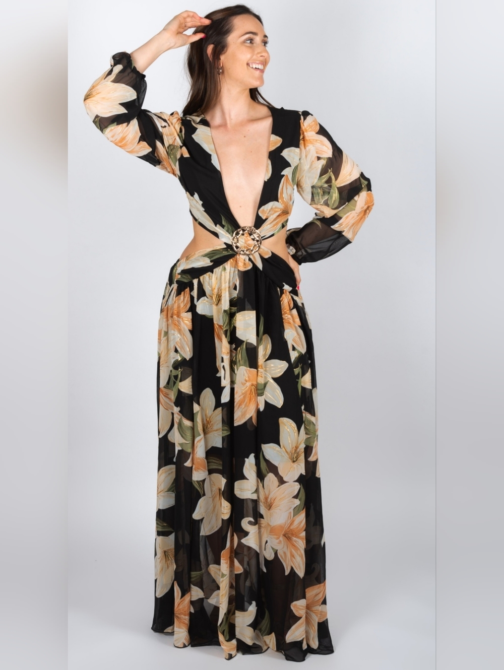 Alexa B Nites Floral Sheer Cut Out Cocktail Wedding Guest Garden Dress
